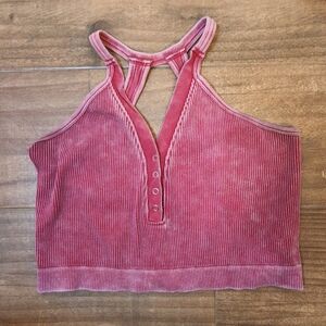 Alexander Jane Halter Button Crop Tank Pink Ribbed Halter Top 1x 2x